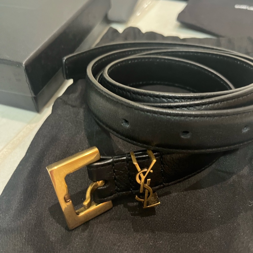 Saint Laurent Cassandre Black Leather Belt